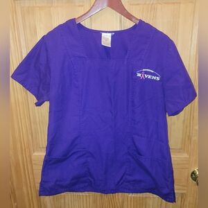 Ravens Football Purple Breast Cancer Scrub Top. Size Medium